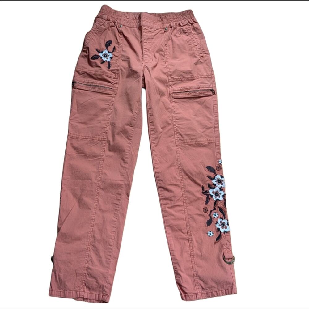 Soft Surroundings Size XS Ankle Crop  Straight Leg Roll Tab Floral Pull On Pants